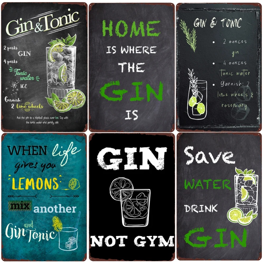Home Office Quotes - Gin Tonic Cocktail Chalkboard Funny Bar