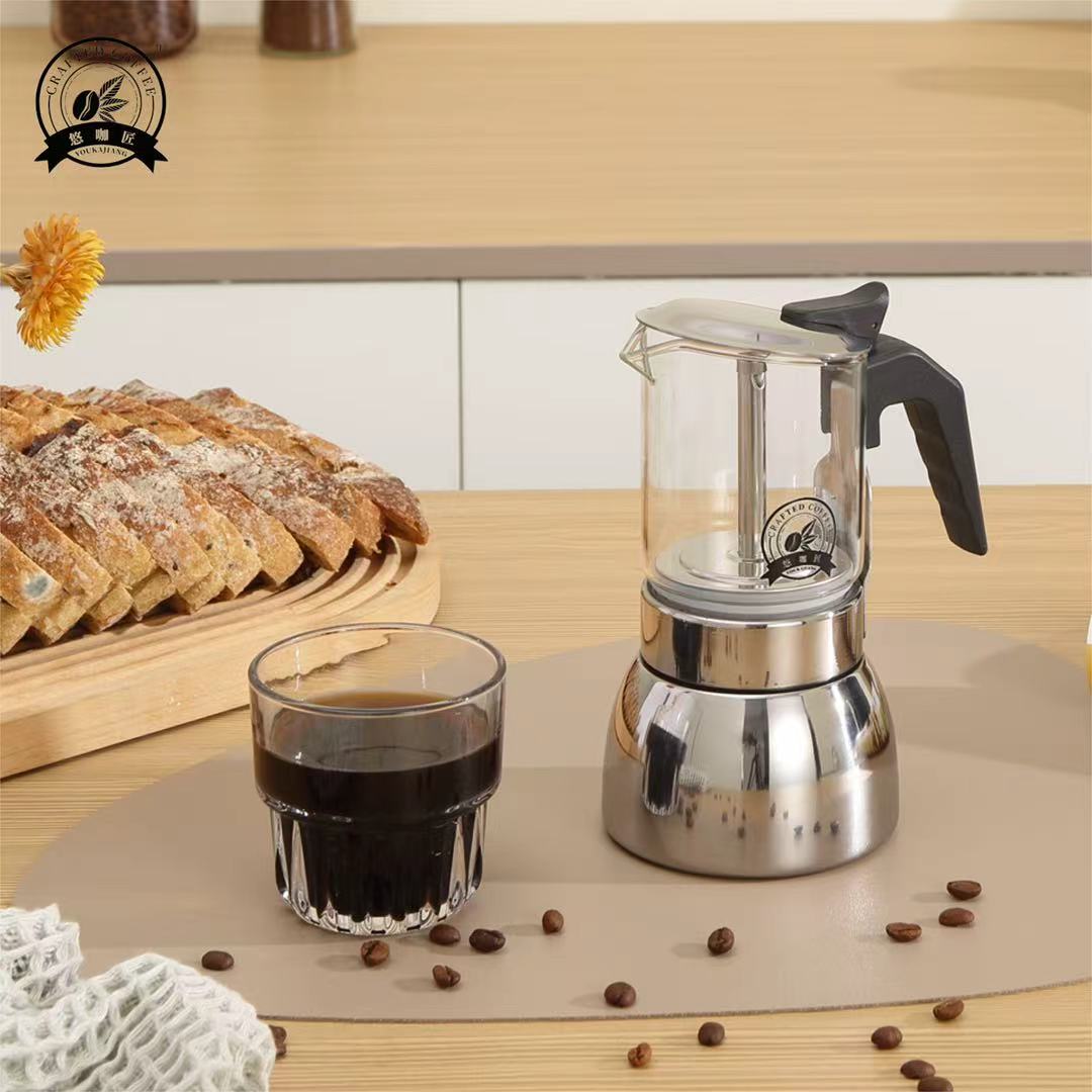 Home Office Moka - 4/6 See-Through Moka Pot: High-Borosilicate Glass