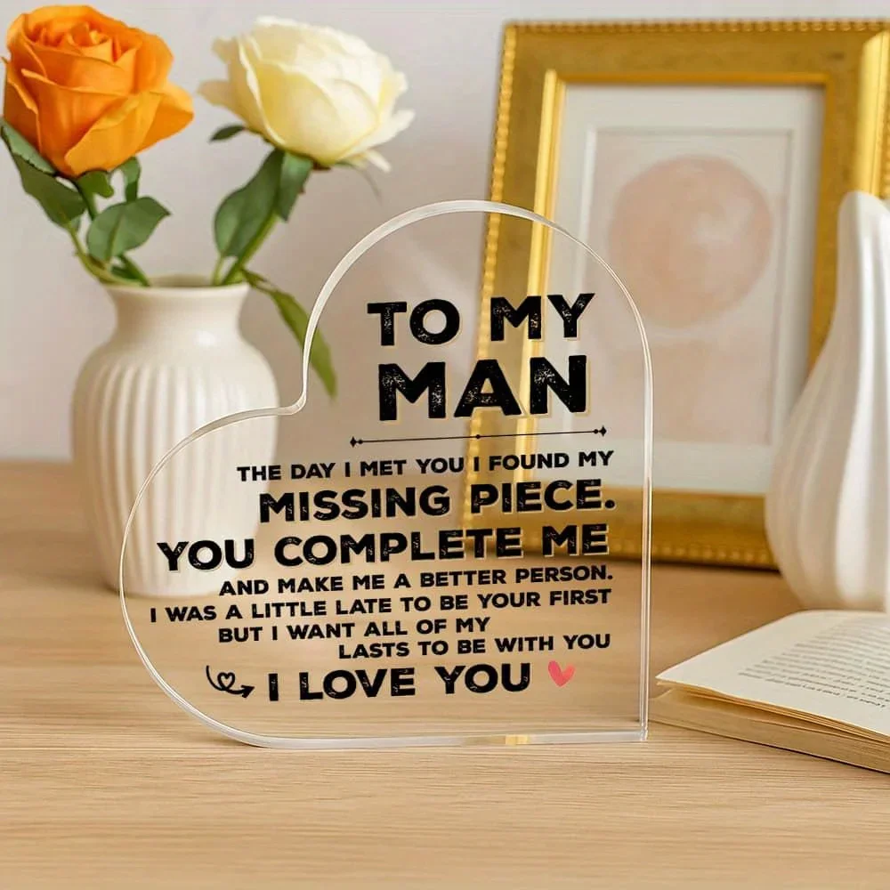 Heart Acrylic Plaque To My Man - Home Office Quotes ulasan dan harga